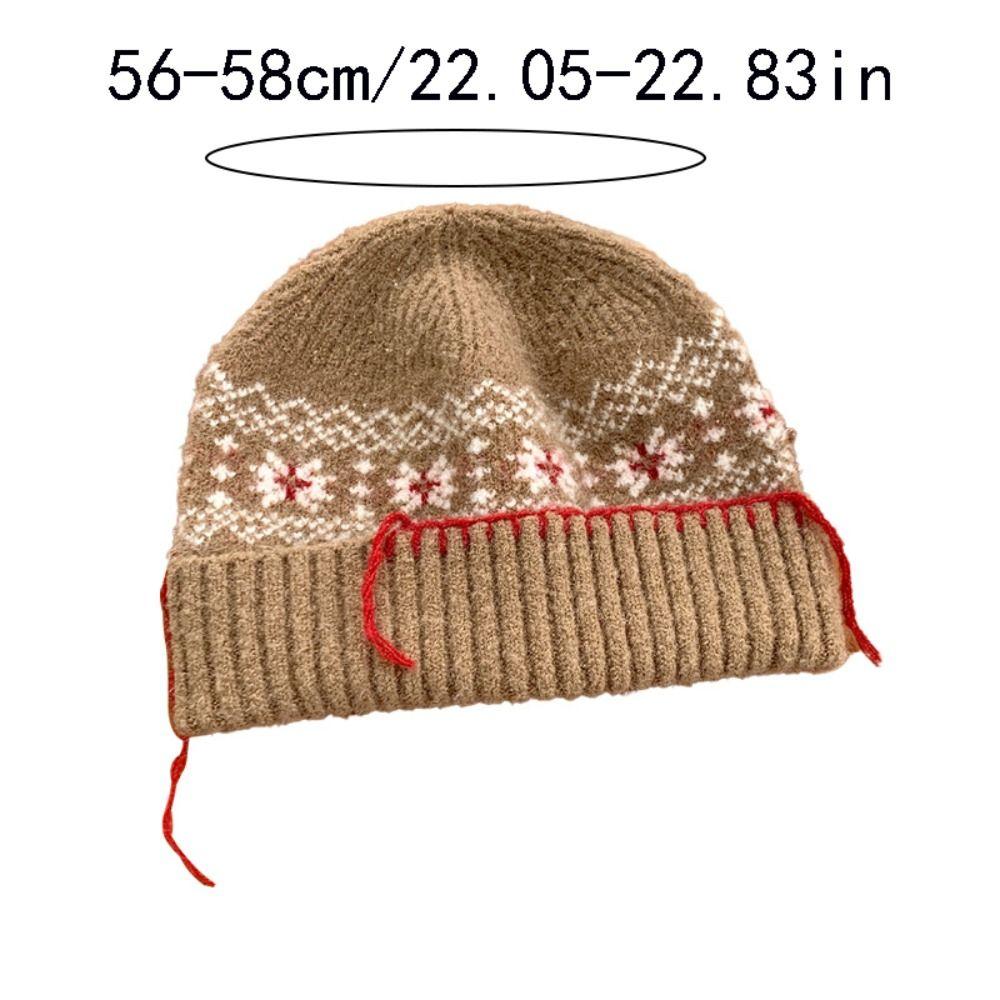 Casual Woolen Knitted Pullover Hat Coldproof Keep Warm Jacquard Woolen Hat Solid Color Ear Protection Beanies Cap Female