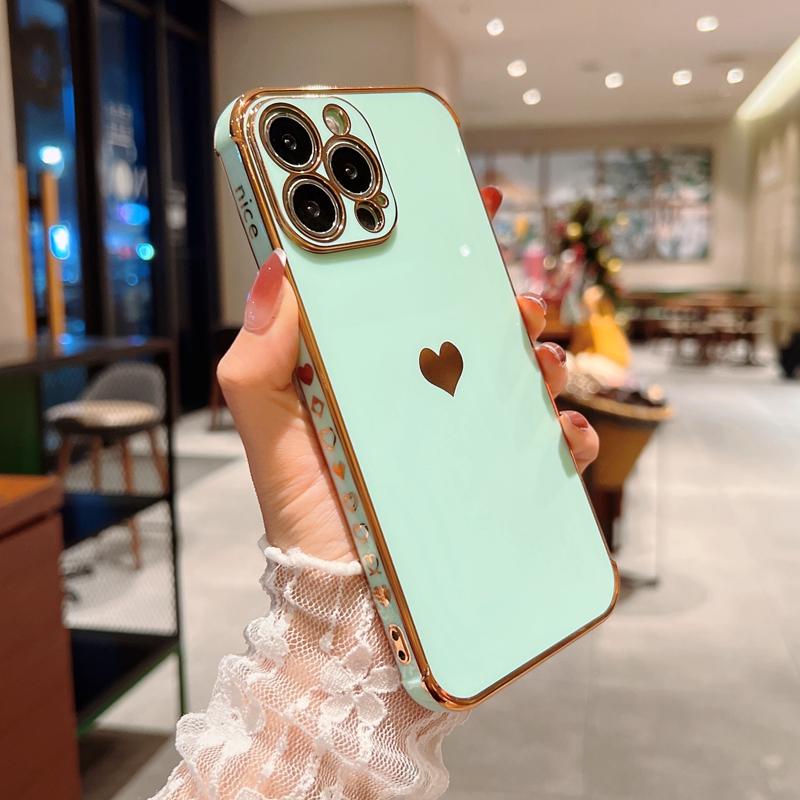 Soft Electroplated Love Heart Phone Case For iPhone 11 12 13 Pro Max XS X XR 7 8 Plus Mini SE  Silicone Bumper Cover
