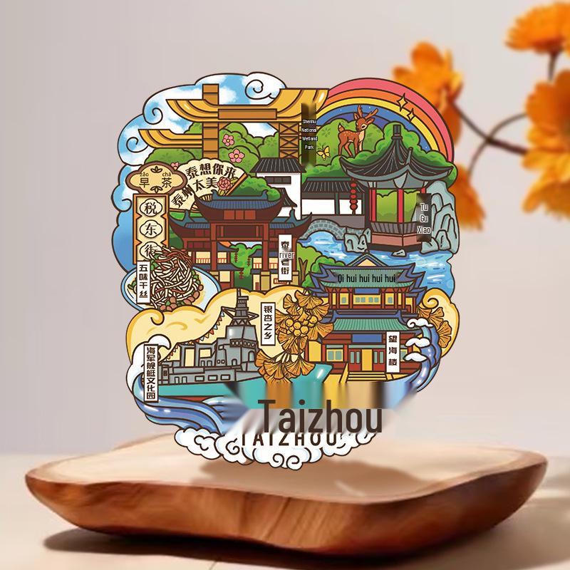 Nanjing and Suzhou Wooden Magnet: Cultural Travel Souvenir Decorative Sticker