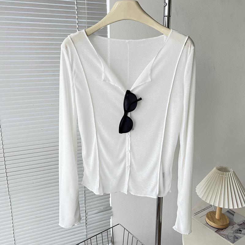 Women's Summer V-Neck Long-Sleeve Sun-Protective Knit Top