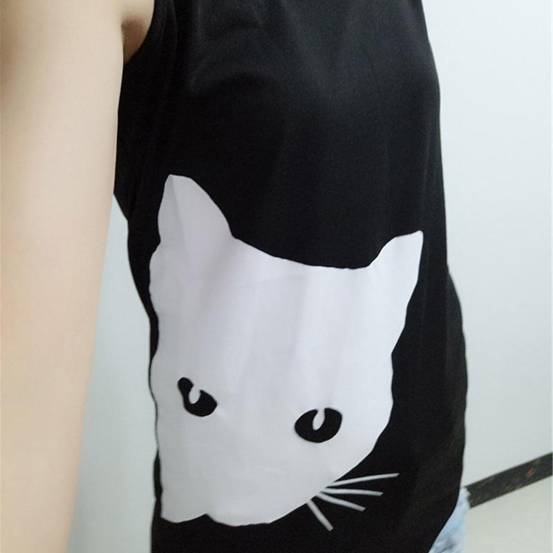 Women's Fashion Shirt Cat Printed Summer Tank Vest Tops 3 Colors