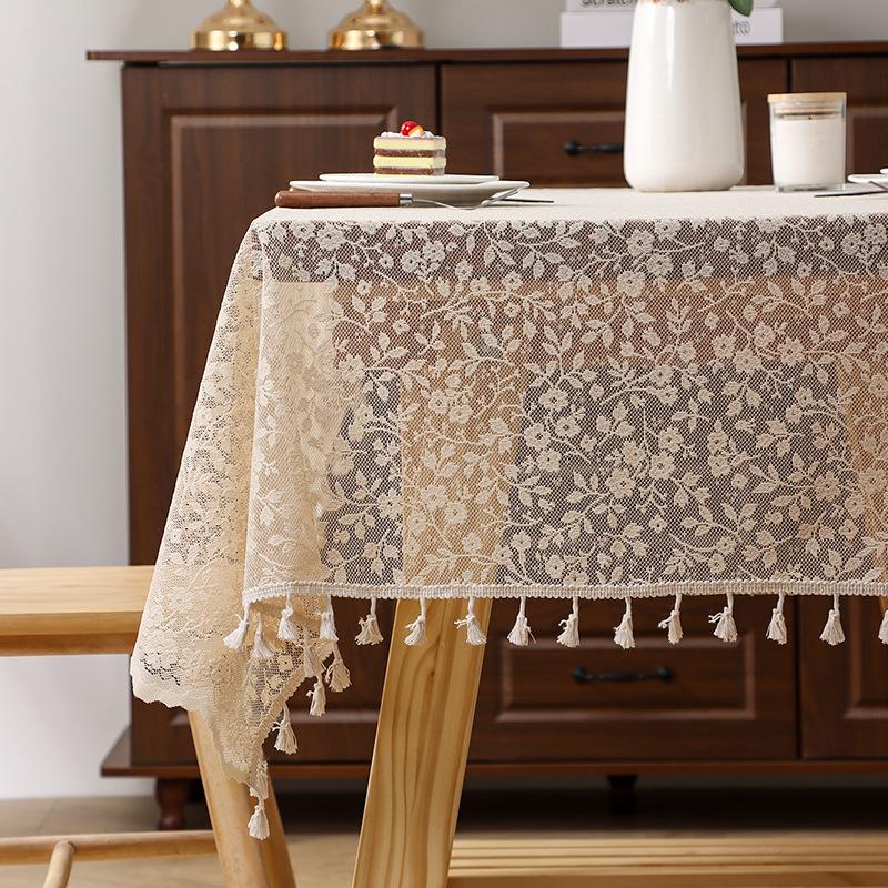 French Small Flower Fringed Tablecloth Ins Pastoral Small Fresh Jacquard Lace Tablecloth Photo Background Table Fabric