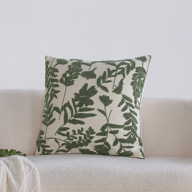Green Cushion Cover Exquisite Embroidery Home Decoration Pillowcase 45x45cm Soft High-quality Plush Living Room Sofa Pillowcase