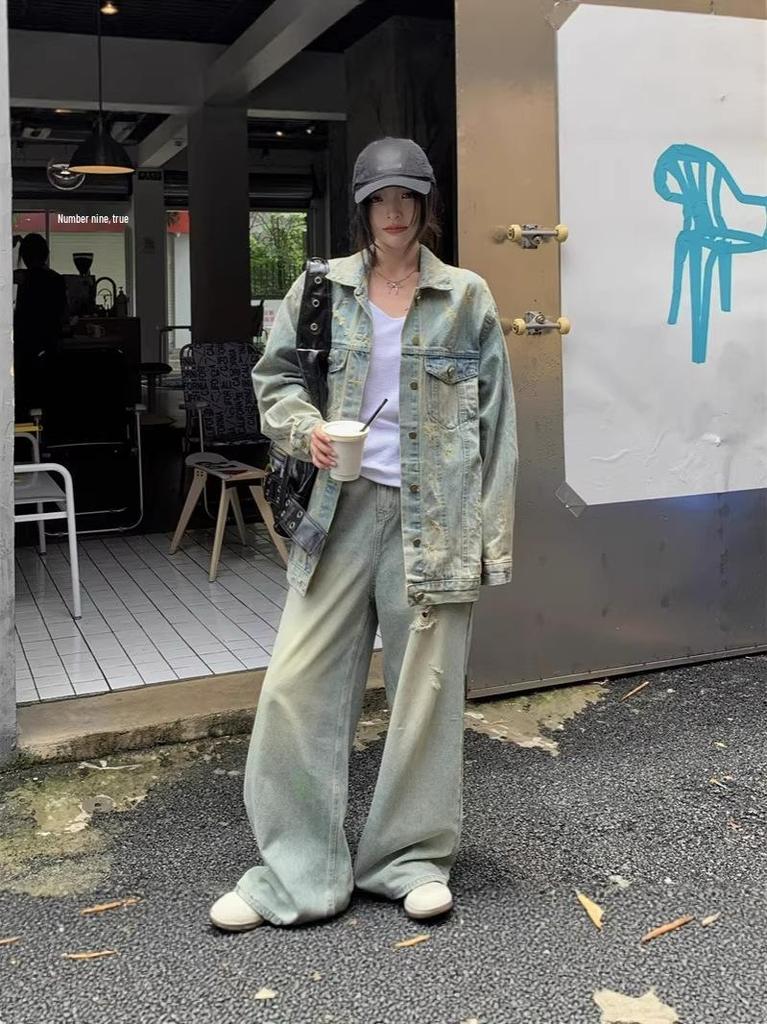 New Arrival: Plus Size Women's Distressed Washed Denim Jacket - Loose Fit, Ripped Style, Spring Collection.