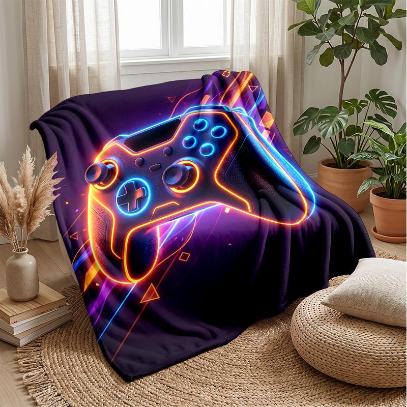 Neon Game Controller Theme blanket Lightweight Warm Flannel Blanket Decorative Throw Blanket for Home Decoration