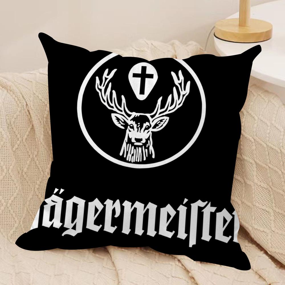 Drink J-Jaegermeister-r Logo Cushion Cover Silky Short Plush Sofa Pillow Cover Hidden Zipper Soft Dustproof Case for Home Decor