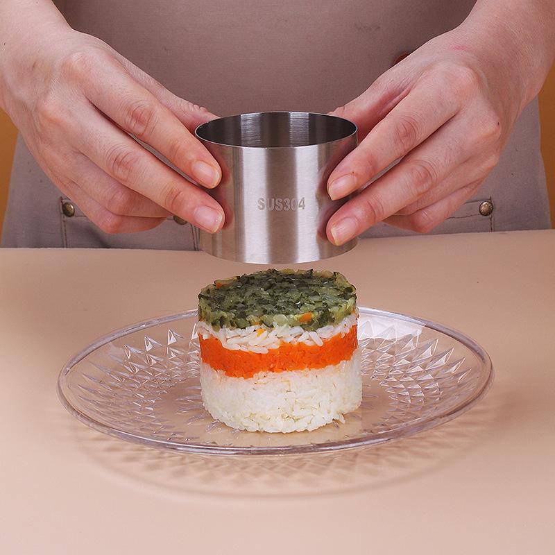 Edelstahl Kuchenring Set Kaltgericht Formform Runde Schale Hotel Anrichteform Kuchen Lila Reis Taro Paste Milchziegel