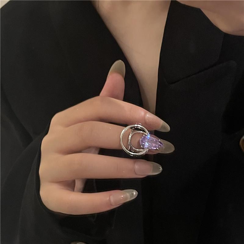 French Inspired Unique Purple Gemstone Ring Fashionable Geometric Design Women For
