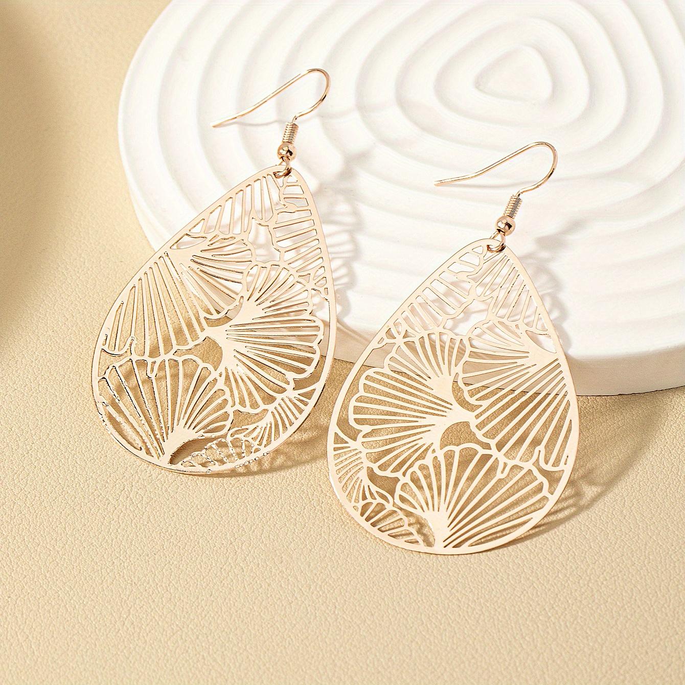

Simple Ginkgo Leaf Pattern Water Drop Women s Earrings розового золота