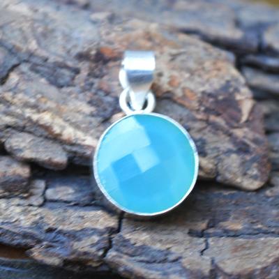 Rose Cut Aqua Chalcedony Gemstone 925 Sterling Silver Gift Pendant