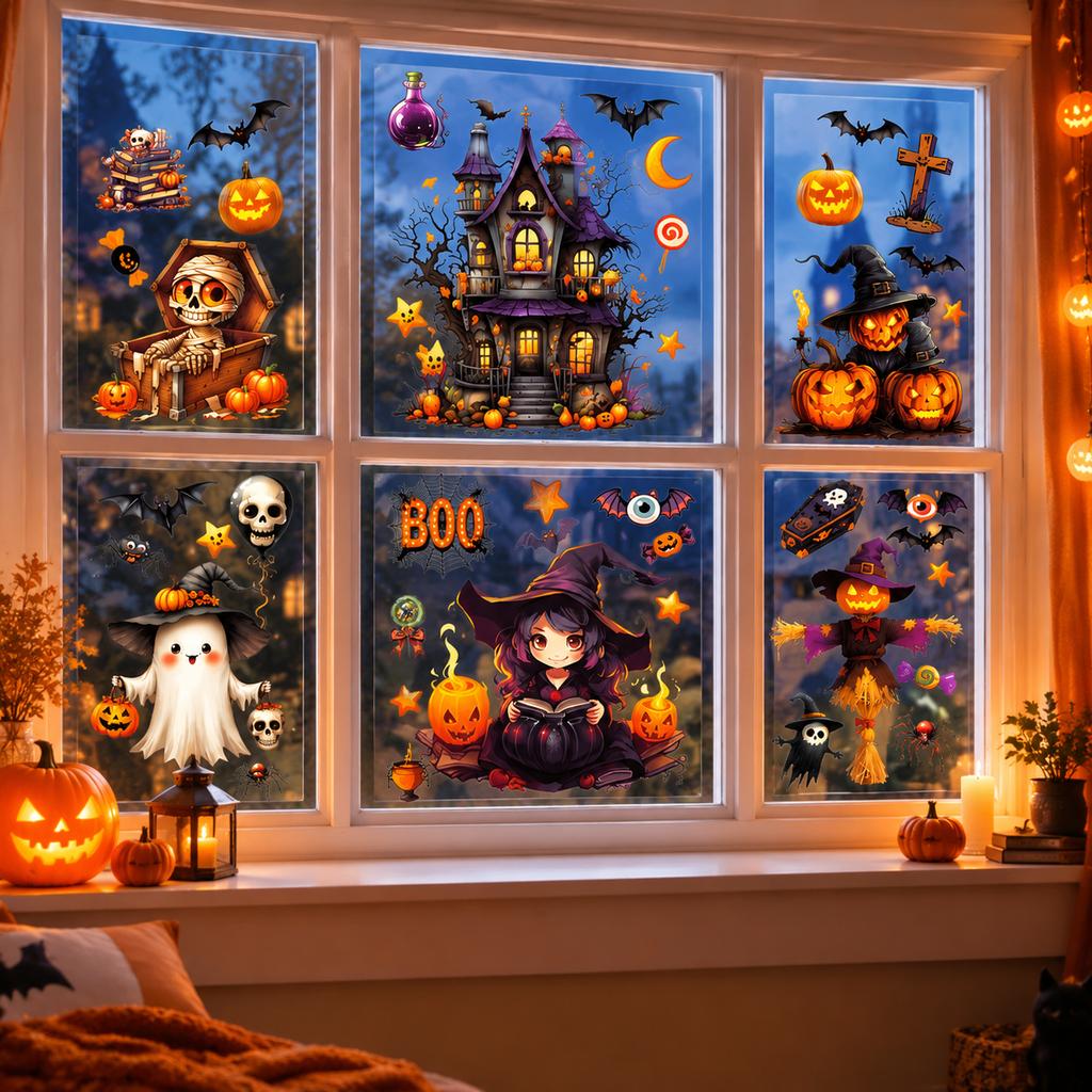 Halloween Dark Castle Static Cling Window Decals