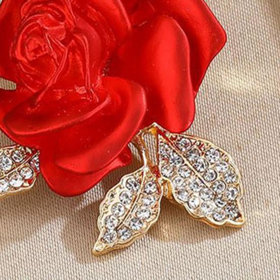 Brooch Pin 3D Rose Flower Shape Sparkling Rhinestones Inlaid Decorative Brooch Sweaters Collars Hats Bags Coats Scarves Accessory