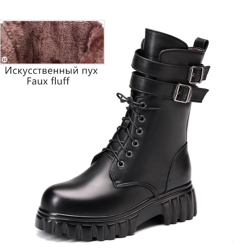 Mode AIYUQI Damen Winterstiefel 2025 Neue Plateau Echtleder Damen Mittelstiefel Wolle Warm Bikerstiefel Damen