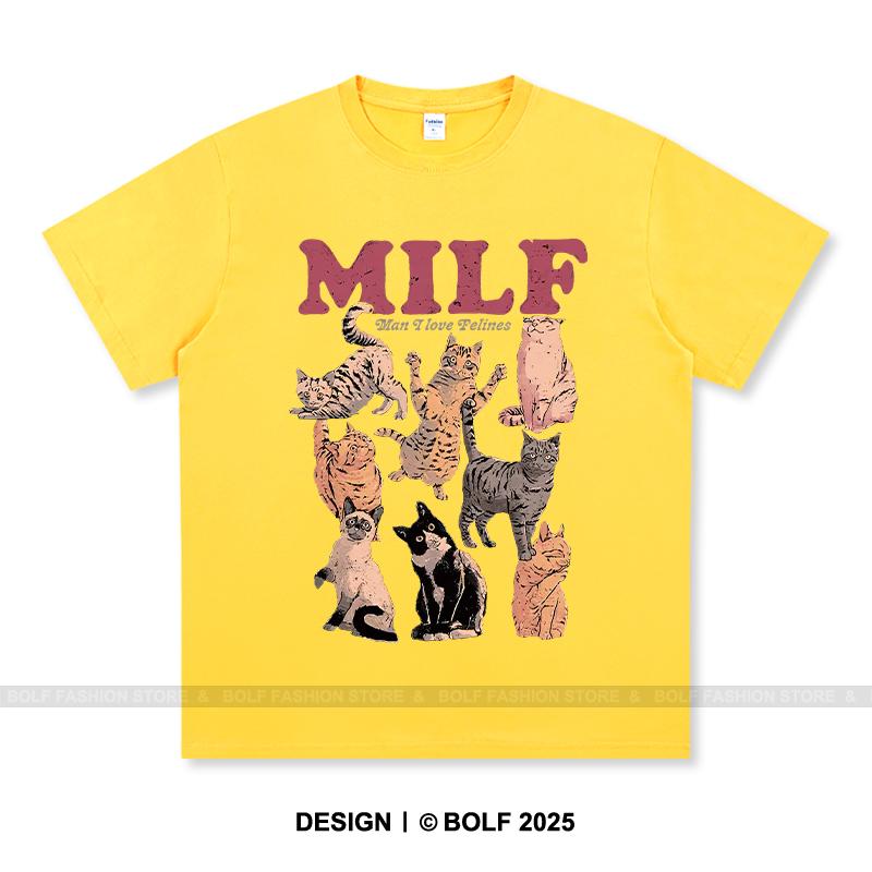 Dámské tričko s potiskem Milf Cat 100% bavlna Nadměrné Vtipná grafická trička pro muže Letní topy Humor Streetwear