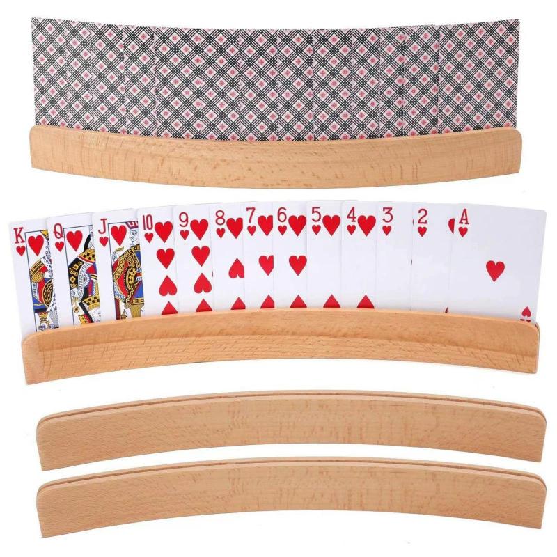 WTEMPO Wedding Birthday Party Curved Playing Cards Holders for Seniors Adults Soild Wood Cards Holders for Playing Cards
