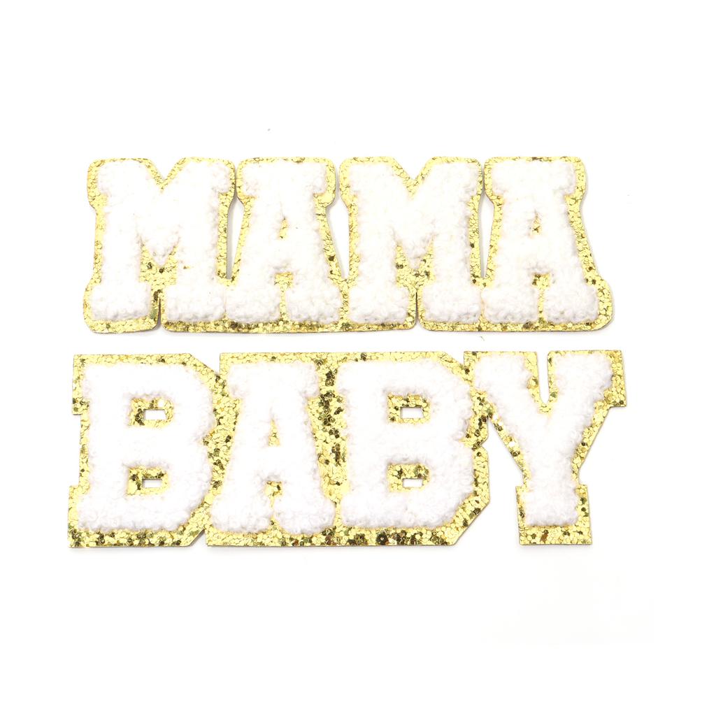 2pcs BABY MAMA Letter Patches Towel Embroidery Ironing Patches For DIY Crafts Clothing Jeans Applique Stickers Sewing Patches