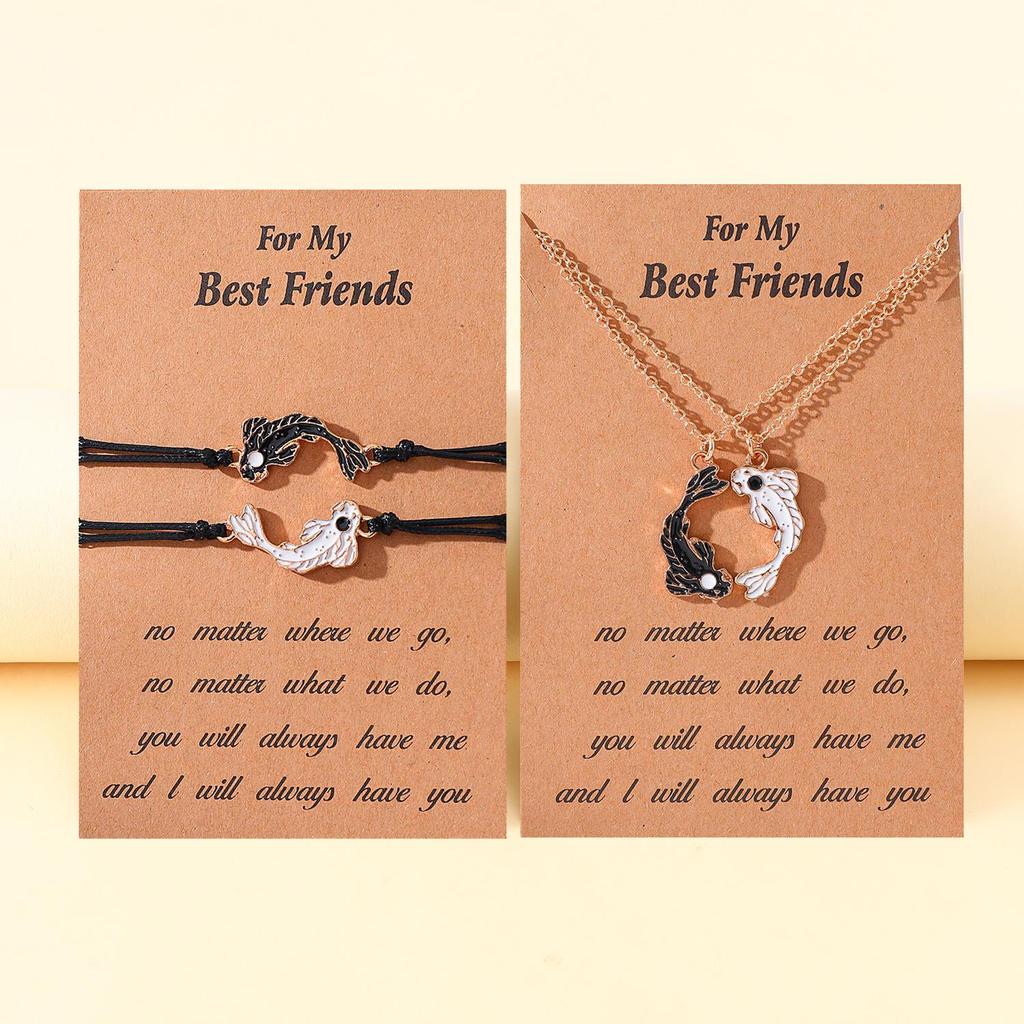 European & American Drip Oil Tai Chi Fish Best Friends Woven Bracelet & Necklace Set