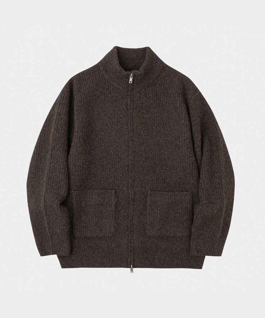 LETTERCOMO High-Neck Kato Wool Knit Zip-Up Brown