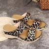 New Women's Plus Size Summer Wedge Sandals Floral & Leopard Print Fish Mouth One-Strap Design