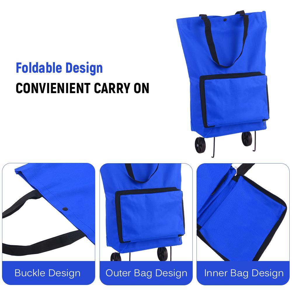 Foldable Shopping Trolley Bag with Wheels Collapsible Shopping Cart Reusable Foldable Grocery Bags Travel Bag Green