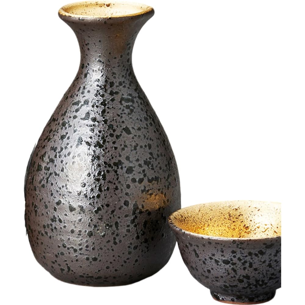 

Ale-net Sake Set, Tokkuri and Ochoko (Sake Bottle and Chock) Set, 8cm x H14.2cm, Approx. 320cc, Nanban No. 2 Tokkuri, Mino Ware Pottery