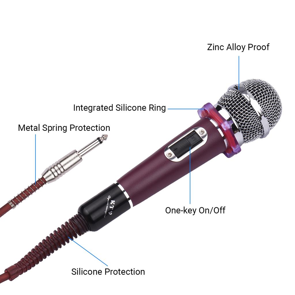 Dynamic Handheld Cardioid Condenser Microphone Wired Mic 4.5m 15ft Cable 6.35mm Plug for Music Singing Karaoke Stage