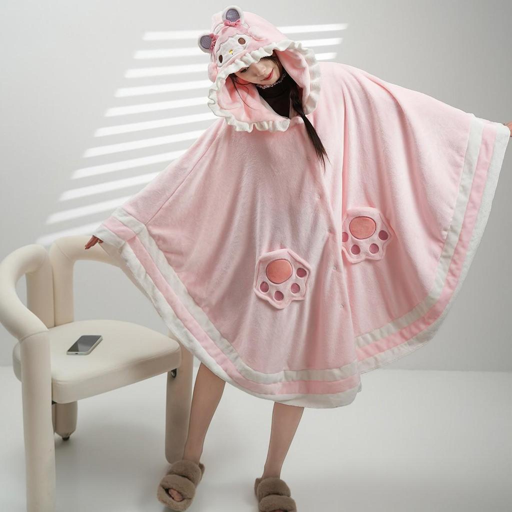 Cartoon Sheep Wool Blanket Shawl: Cozy Hooded Nap Cloak for Autumn & Winter