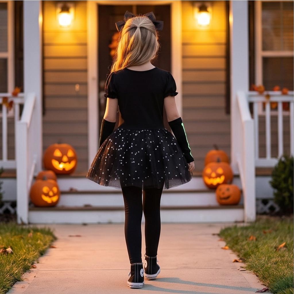 Girls Halloween Costume in the Dark Skeleton Outfit Set with Devil and Theme for Cosplay Party