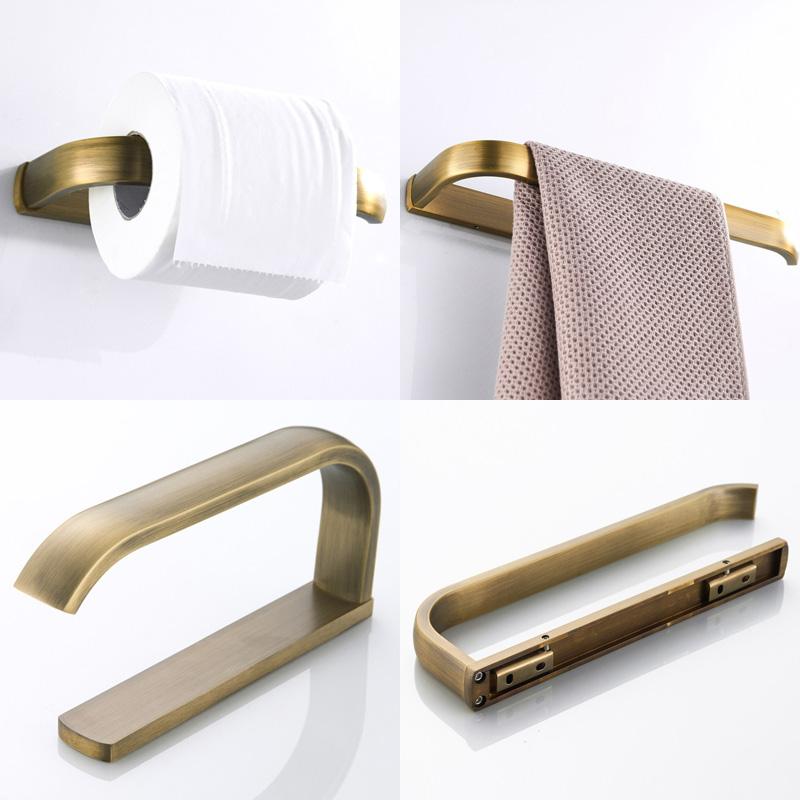 Antique Brass Plated Wall Mounted Towel Rack, Bathroom Hardware Pendant Set, Tissue Holder, Coat Hook, Mouthwash Cup ELA85A