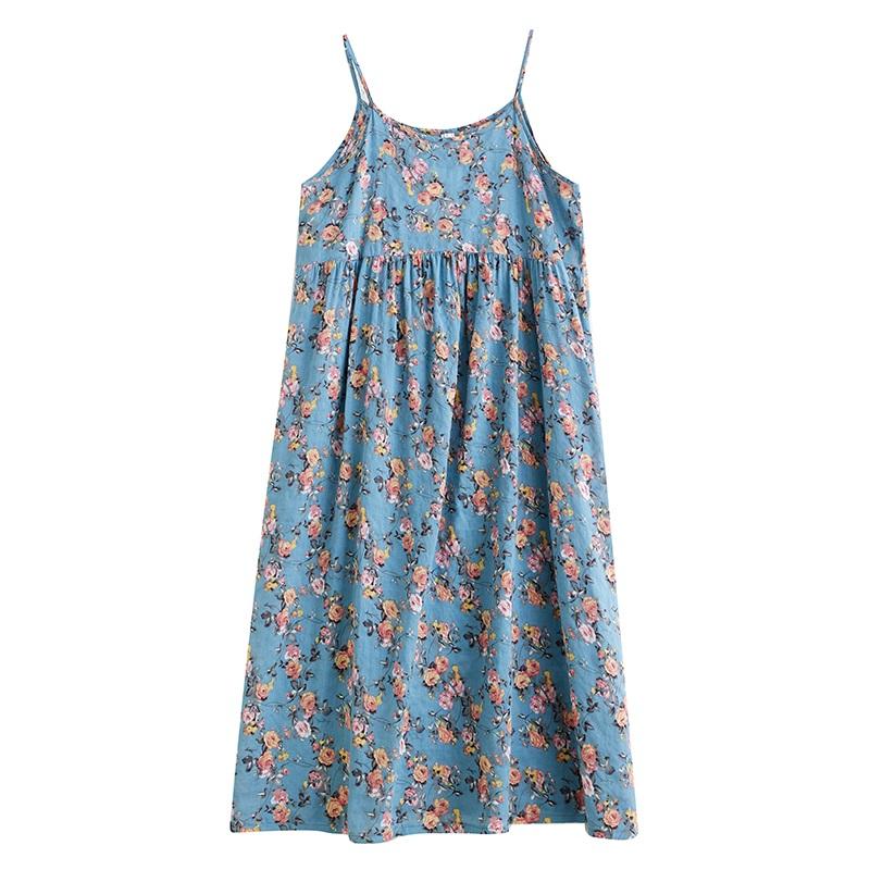 Sleeveless Strap Cotton Plus Size Vintage Floral New In Dresses For Women Casual Loose Long Summer Dress