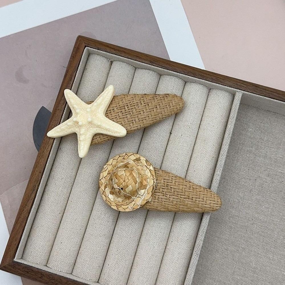 Beach Straw Hat Hairpin Korean Style Weaving Style Barrette Starfish Hair Clip Hair Accessories