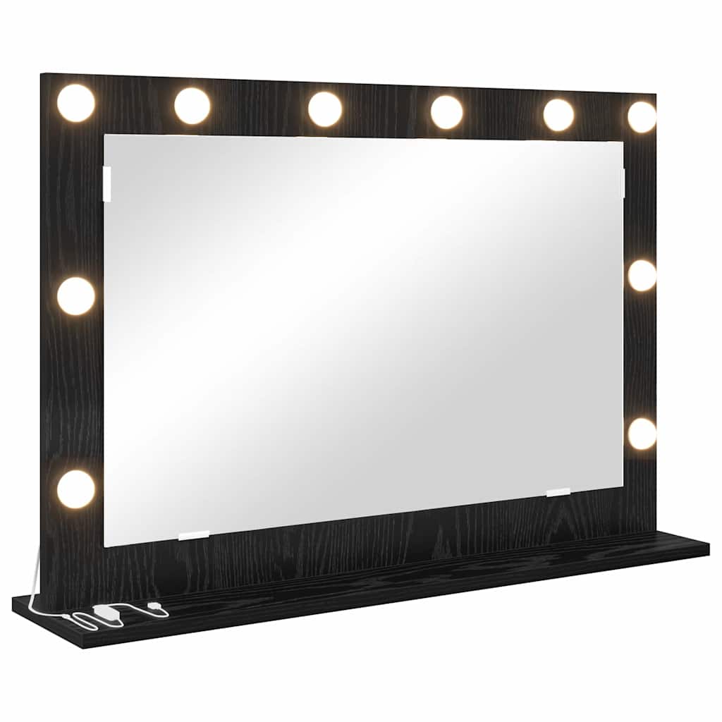 Black Washbasin Mirror with Oak Effect 80 x 15 x 18 cm