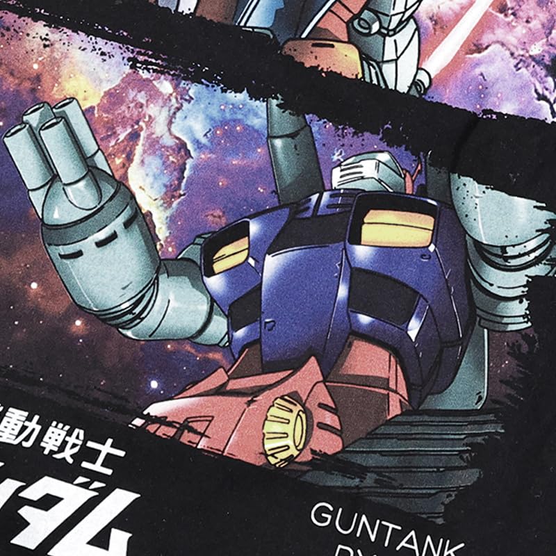 [EVERSOUL] Mobile Suit Gundam T-Shirt Short Sleeve RX-78-4 Amuro Char Zaku Guncannon Guntank Anime Character Goods Z'Gok Zeong Men's Black L Size [Par