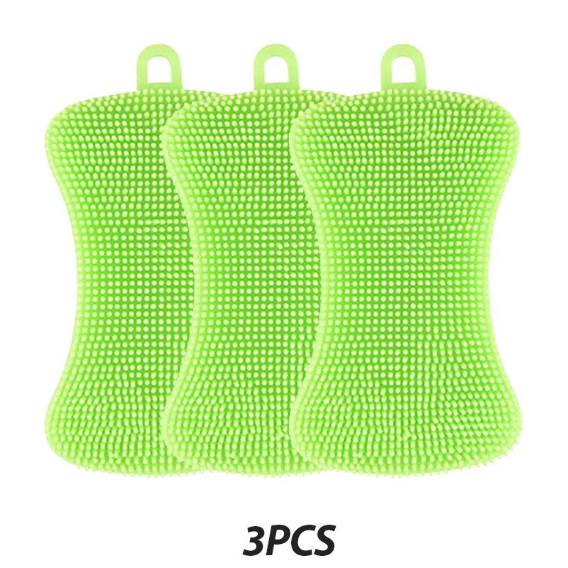 3 SZT. Silikonowa Szczotka do Mycia Naczyń Garnek Patelnia Gąbka Szorująca Silikonowa Podkładka Szorująca Szczotki do Mycia Owoców Garnków Patelni Narzędzie do Czyszczenia Kuchni