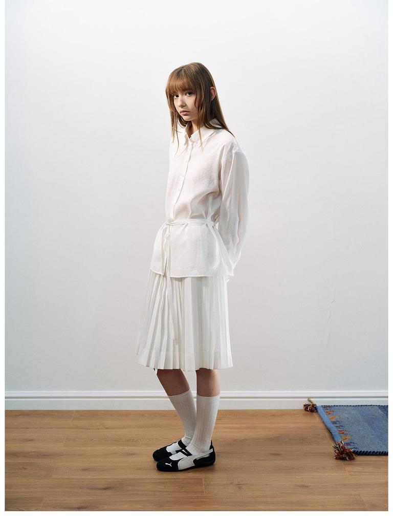 Spring Casual Lapel Modal Shirt with Lace-up for Women - Cloud-like, Solid Color