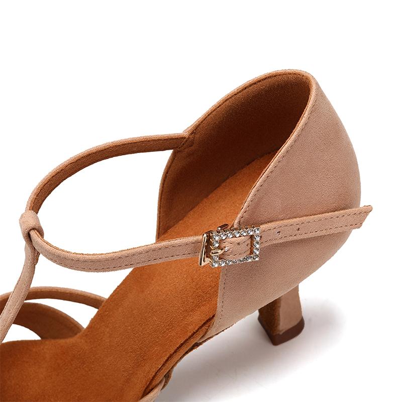 Scarpe da Danza Latina Donna Signora T-strap Salsa Tango Sala da Ballo Scarpe da Ballo Standard Altezza Tacco 7.5CM