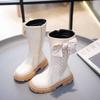 Girls High Boots with Bow-knot  Non-slip Fashion Children Pearls Elegant Princess Boots Side Zipper Kids Leather Long Boots