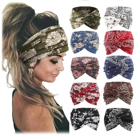 Bohemian Wide Yoga Sports Headbands for Women, Elastic Workout Hairbands & Fitness Hair Accessories