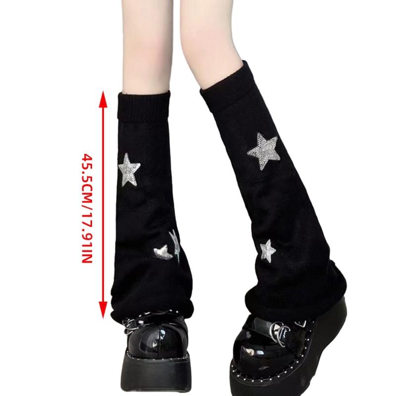 Pierneras Lolita para Niñas Y2K Estrella Tejidas Mangas de Pierna Acampanadas Puño Holgado Gótico Calcetines Tobillo Montón Cubre Pies Uniforme JK