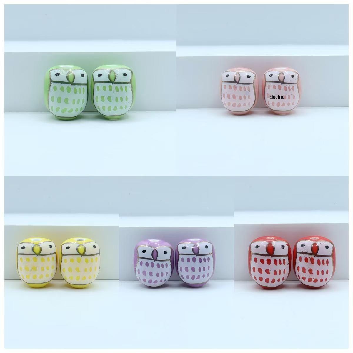 Cross-border Cat Head Ceramic Owl Bead Bracelet: Cartoon Animal Beads for DIY Handmade Jewelry Owl Ceramic Bead