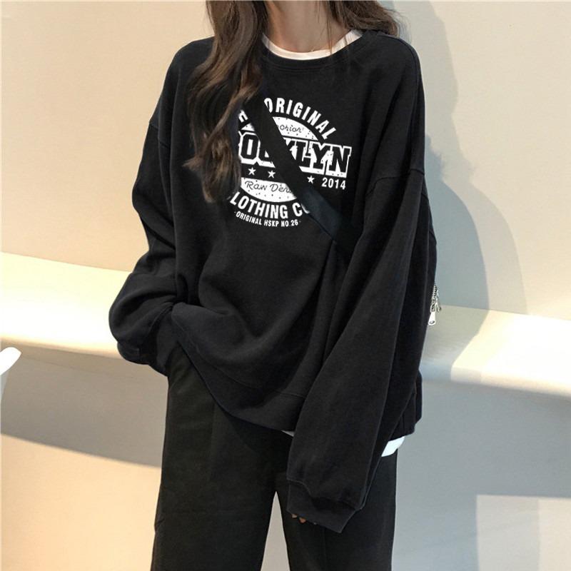 Support sweater women's thin loose round neck college style casual long sleeve alphabet jacket