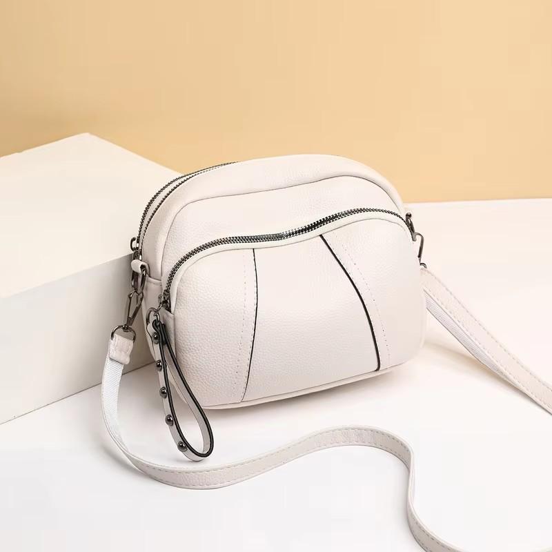 Solid Color Fashionable Rivet Zipper Women'S Mobile Phone Bag Simple Soft Pu Leather Shoulder Crossbody Compact Square Handbag