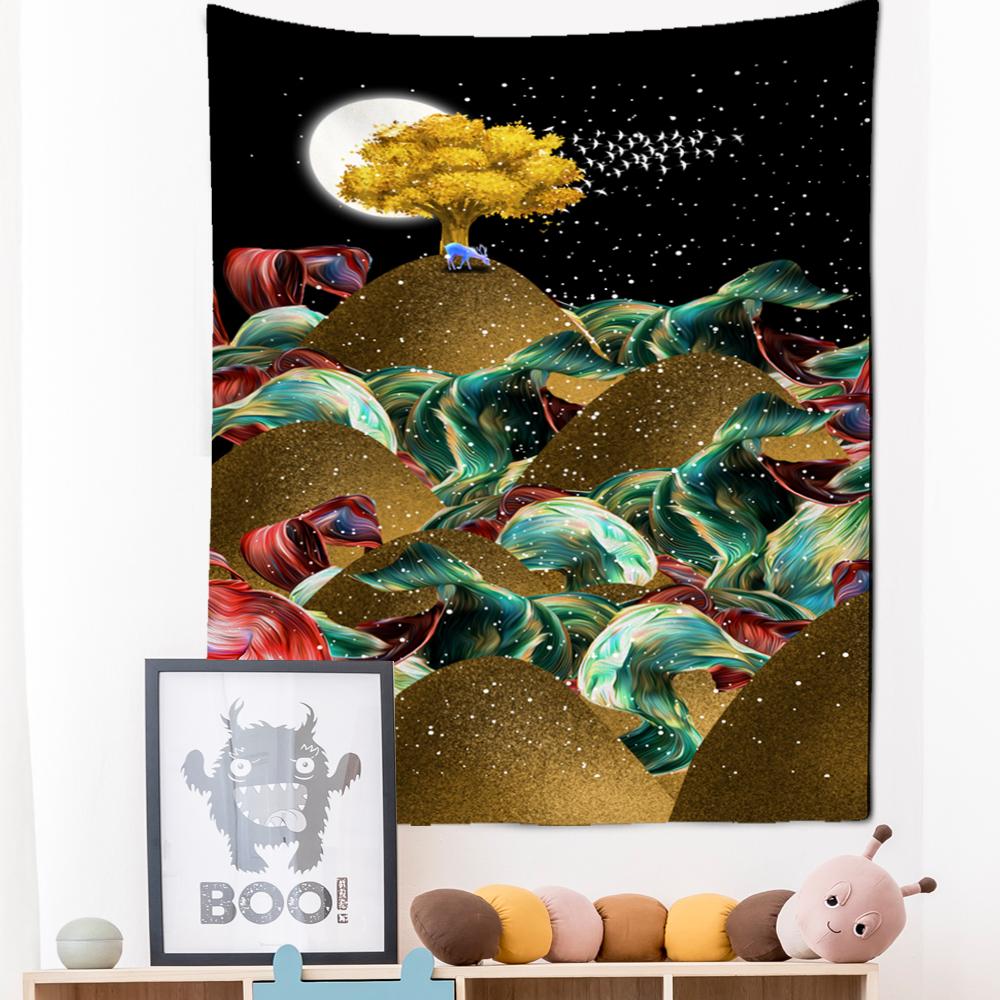 Neon Impression Painting Tapestry Wall Hanging Bohemian Style Elk Koi Psychedelic Witchcraft Living Room Home Decor