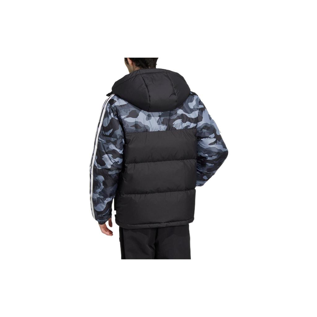 Adidas Neo Logo Print Camouflage Stripe Pattern Spliced Hooded Down Jacket Unisex Outerwear Black HN4764