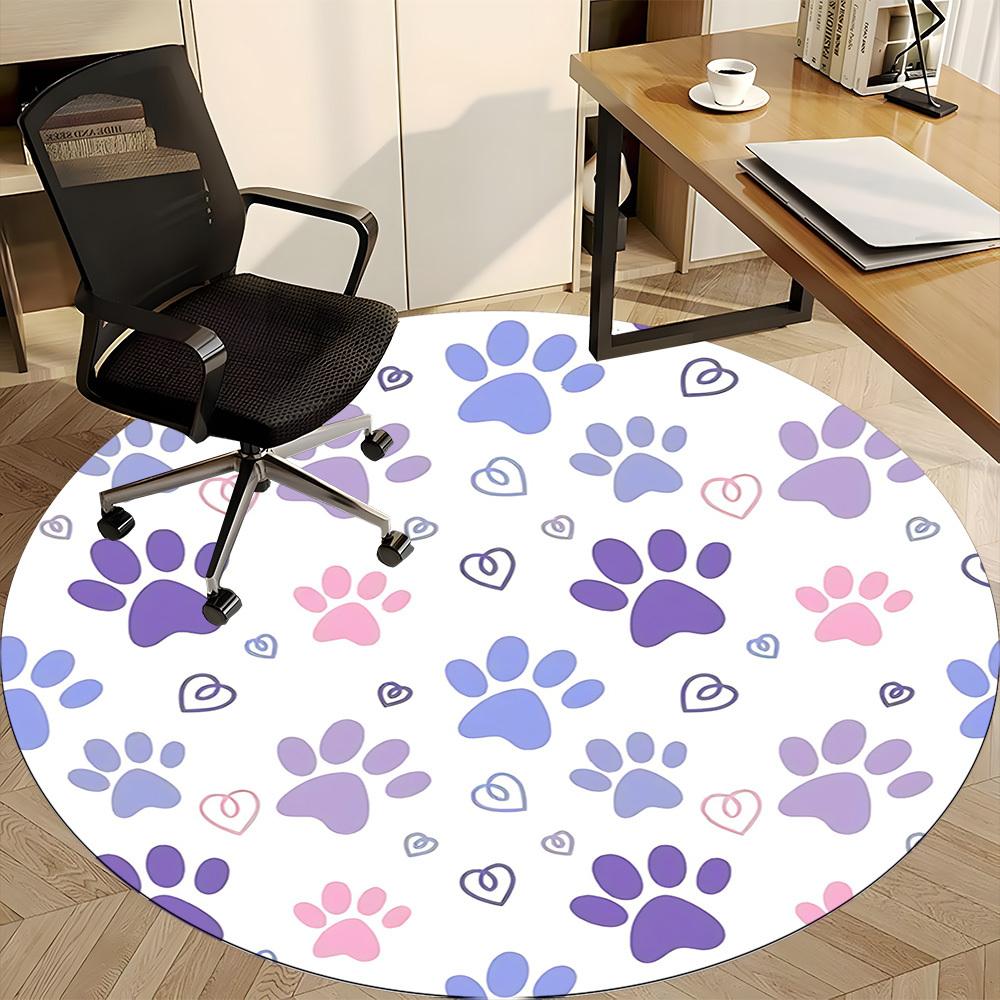 1pc Paw Prints Hearts Office Round Area Rug, Indoor Mat Suitable ForOffice, Under Office Chairs Bedroom Living Room Home Decor, Room Deco, D044