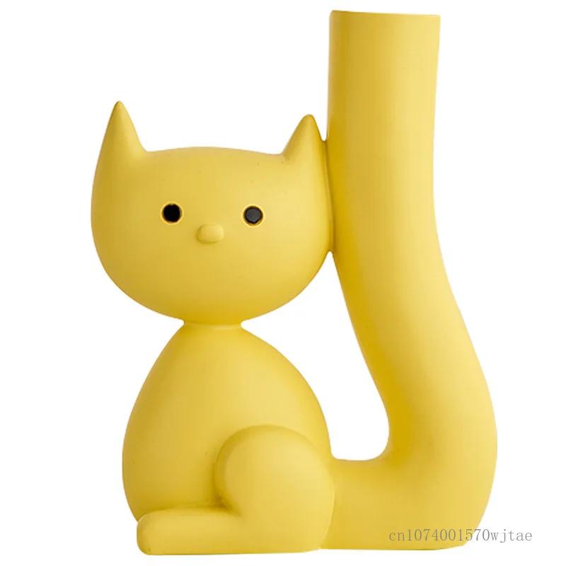 Nordic Resin Cute Cat Shape Vase, Home Dining Table, Bedroom, Living Room, Flower Decorations Accessories, Floral Ornament, 1Pc
