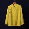 Damen Vintage Baumwolle Leinen Hemden und Oberteile Stehkragen Langarm Frühling Chinesischer Stil Knopf Locker Blusen Hemden