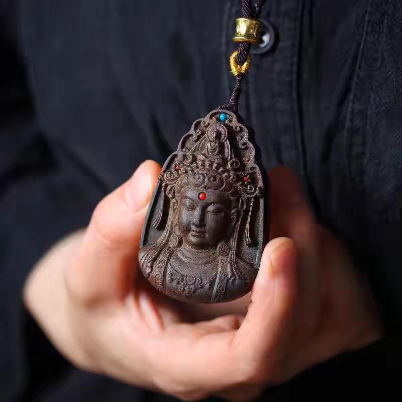 Buddhist Amulet Guanyin Pendant Necklace Agarwood Feng Shui Auspicious Collar Good Luck Meditation Jewelry