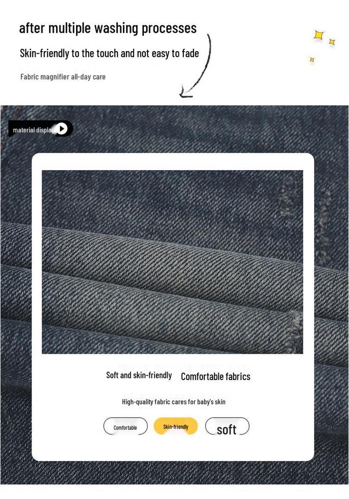 Boys' 2026 Autumn Jeans: Stylish Long Work Pants for Medium and Large Kids