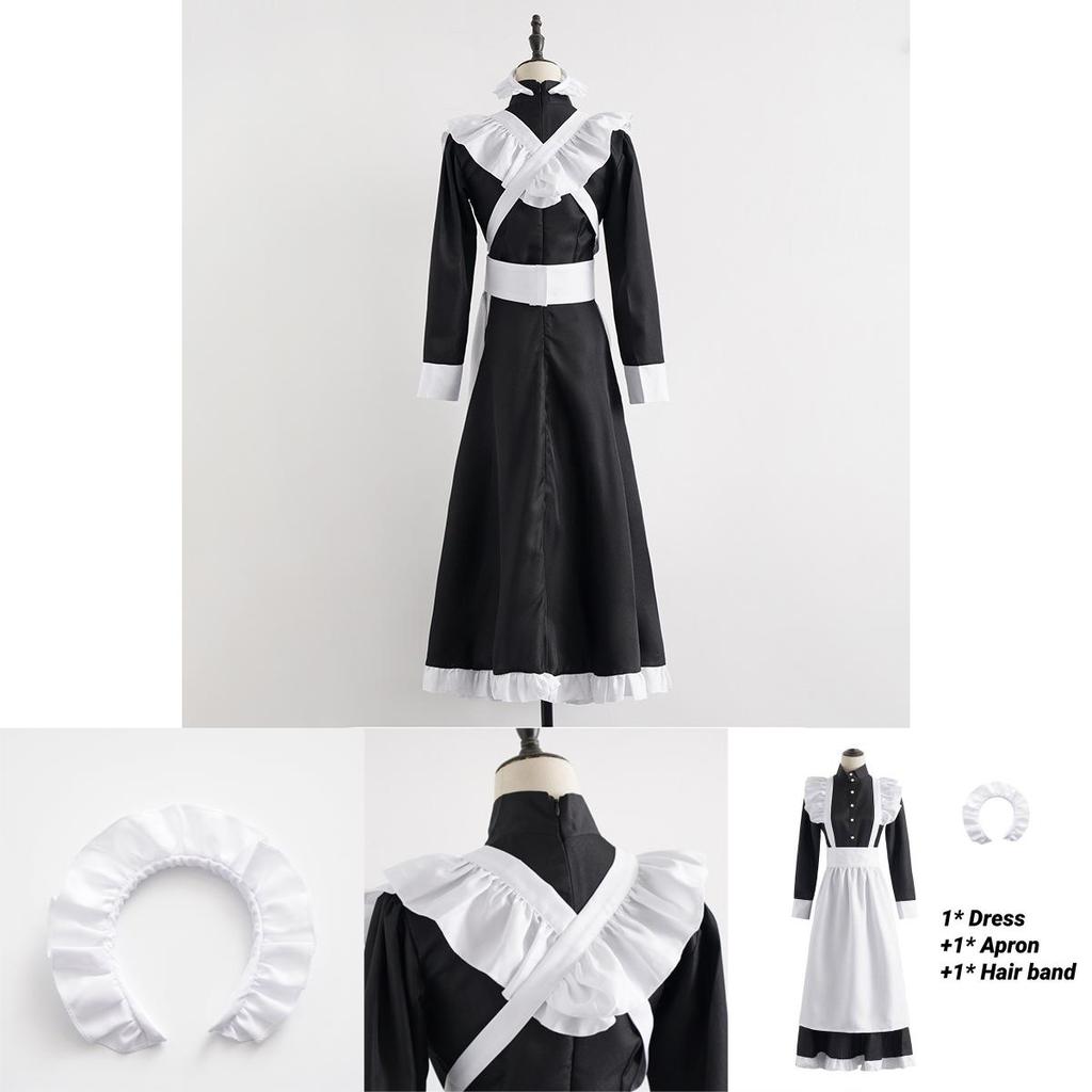 English Style Pearl Lace Long Maid Costume Perfect For Cosplay And Coffee Shop